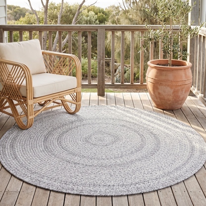 Round Braided Flatweave Rug for Indoors and Outdoors, Gray – 150 cm