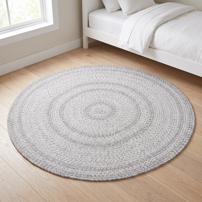 Round Braided Flatweave Rug for Indoors and Outdoors, Gray – 150 cm