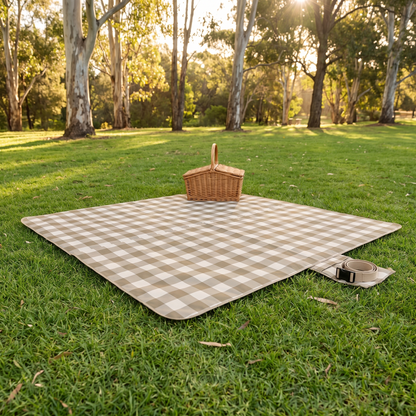 Roll-Up Picnic Rug with Foam Lining and Carry Strap, Olive Check