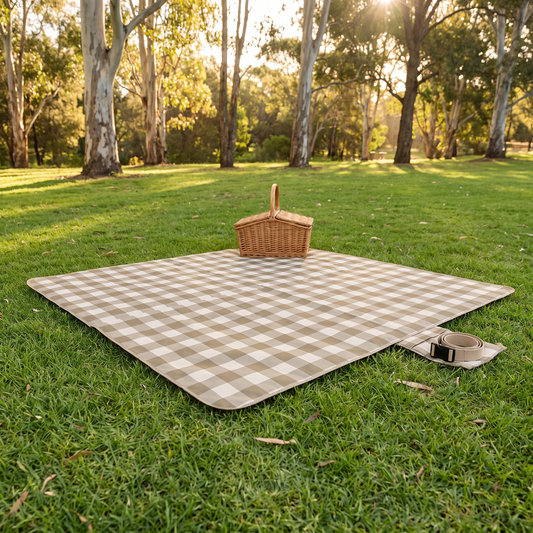 Roll-Up Picnic Rug with Foam Lining and Carry Strap, Olive Check