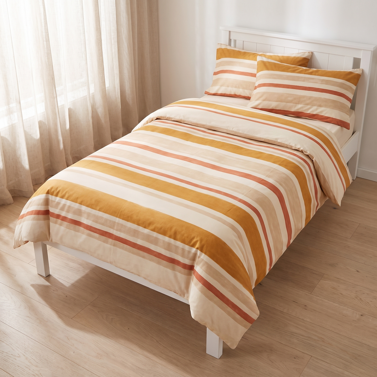 Striped Cotton Kids Quilt Cover, King Single/Double – Sun-Soaked Stripe, 180 x 210 cm