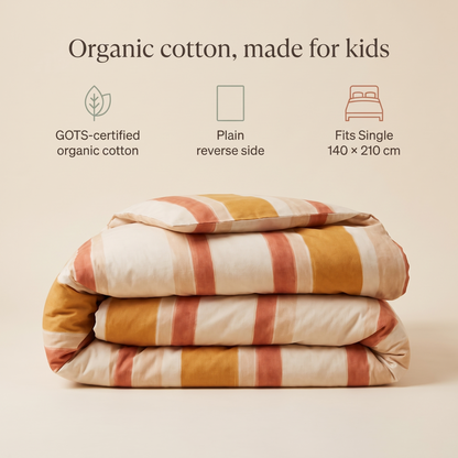 Striped Cotton Kids Quilt Cover with Plain Reverse, Single – Sun-Soaked Stripe, 140 x 210 cm