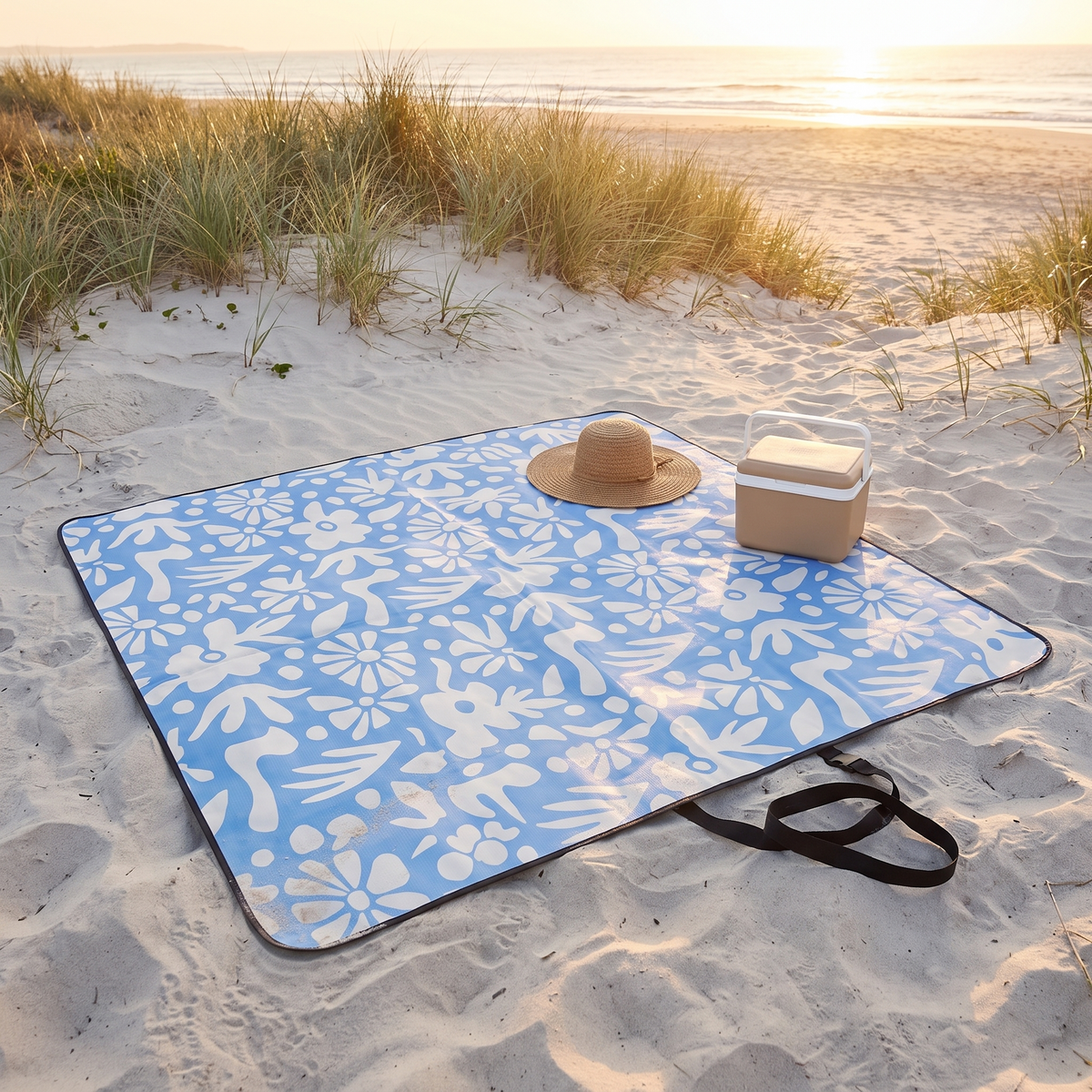 Roll-Up Picnic Rug with Foam Lining, Butter Blue Check