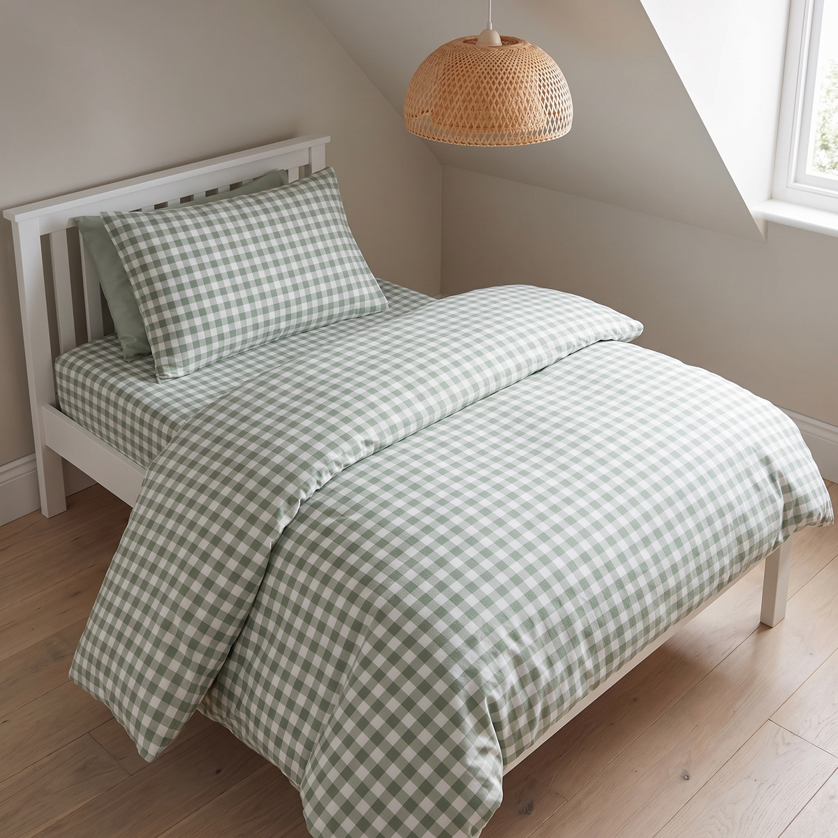 Kids Gingham Cotton Quilt Cover for Single Beds, Sage