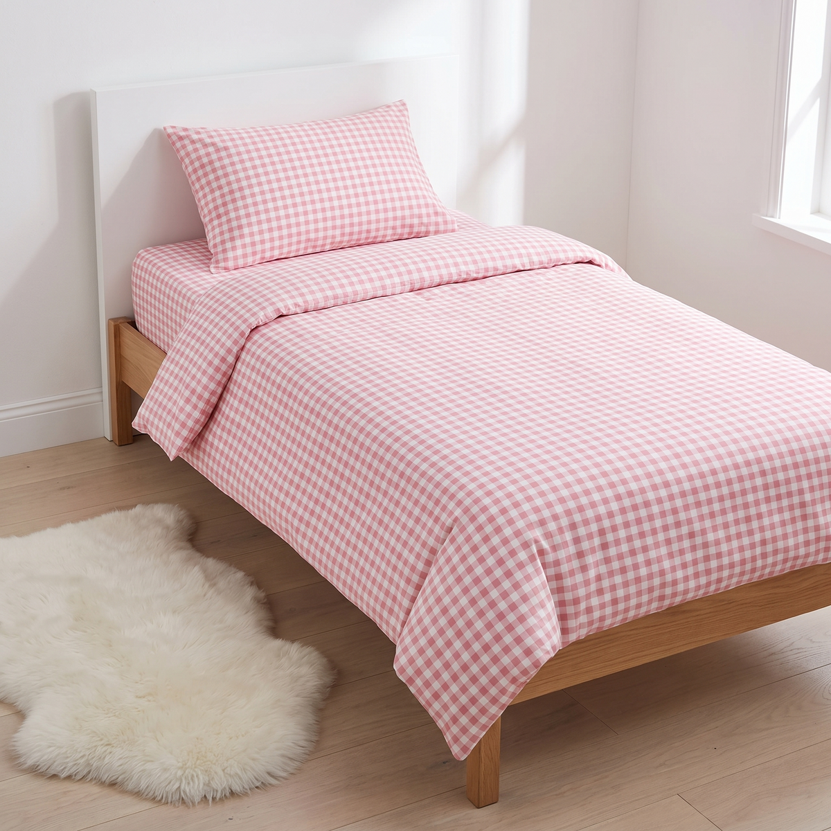 Kids Gingham Cotton Quilt Cover for Single Beds, Candy Pink