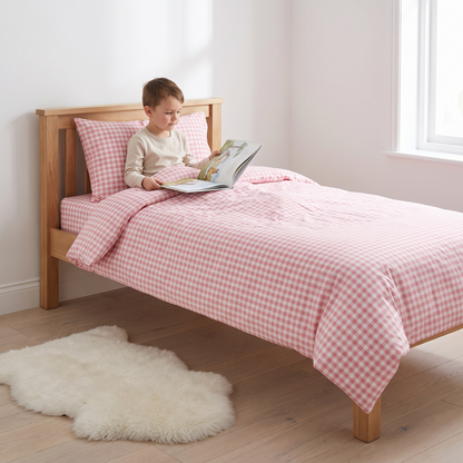Kids Gingham Cotton Quilt Cover for Single Beds, Candy Pink