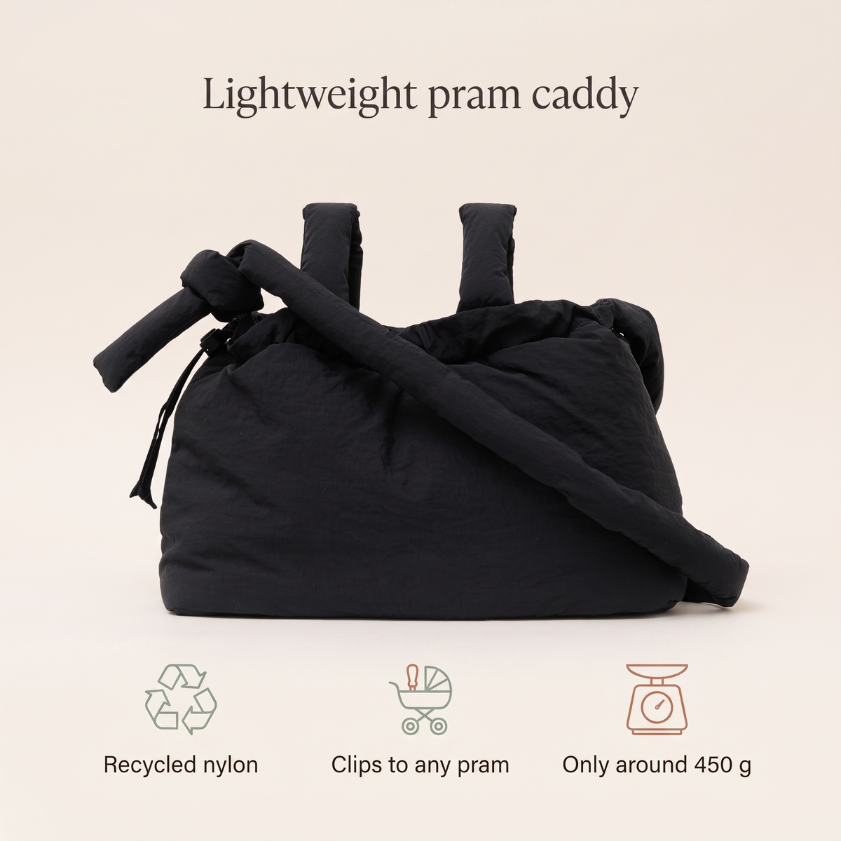 Nylon Pram Caddy and Small Baby Bag, Black