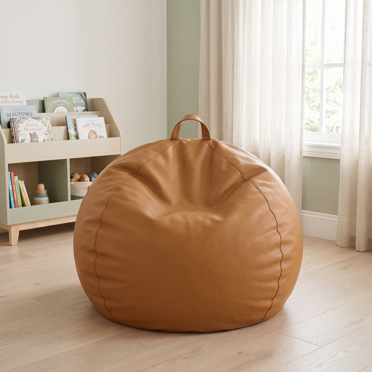 Round Kids Bean Bag Cover with Lay-Flat or Sit-Up Shape, Tan