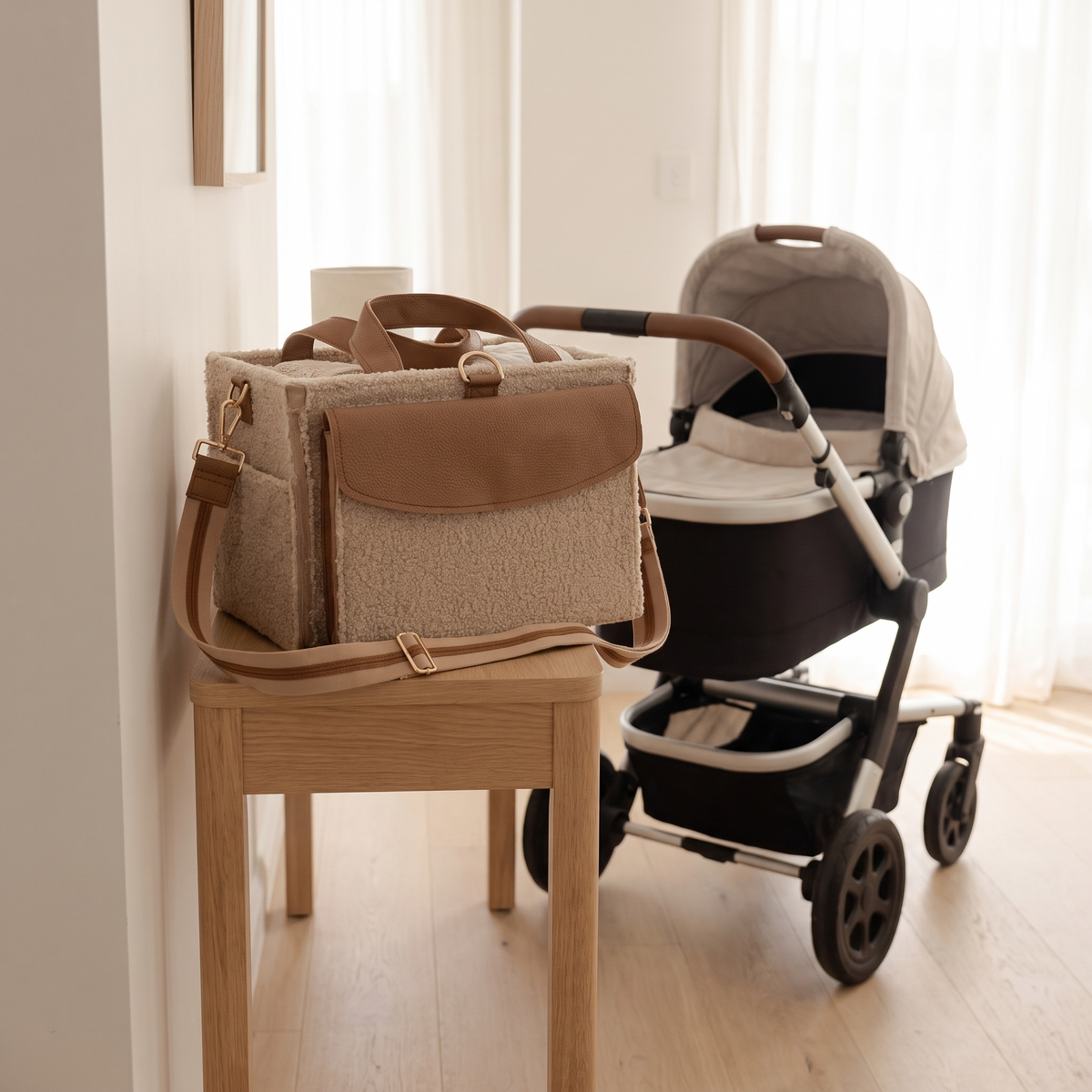 XL Teddy Boucle Nappy Caddy with Removable Dividers, Nude Tan