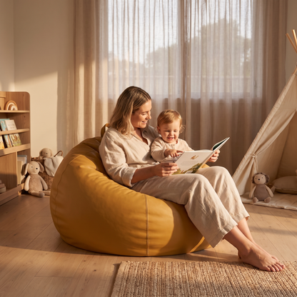 Round Kids Bean Bag Cover with Lay-Flat or Sit-Up Shape, Mustard