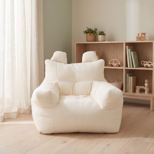 Corduroy Kids Bean Bag Chair Cover with Cotton Insert, Cream