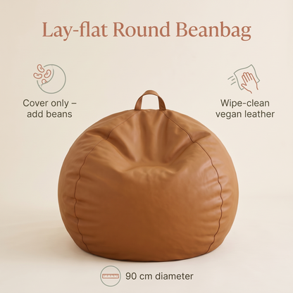 Round Kids Bean Bag Cover with Lay-Flat or Sit-Up Shape, Tan