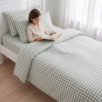 Gingham Cotton Quilt Cover, King Single/Double – Sage, 180 x 210 cm