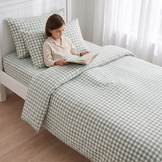 Gingham Cotton Quilt Cover, King Single/Double – Sage, 180 x 210 cm