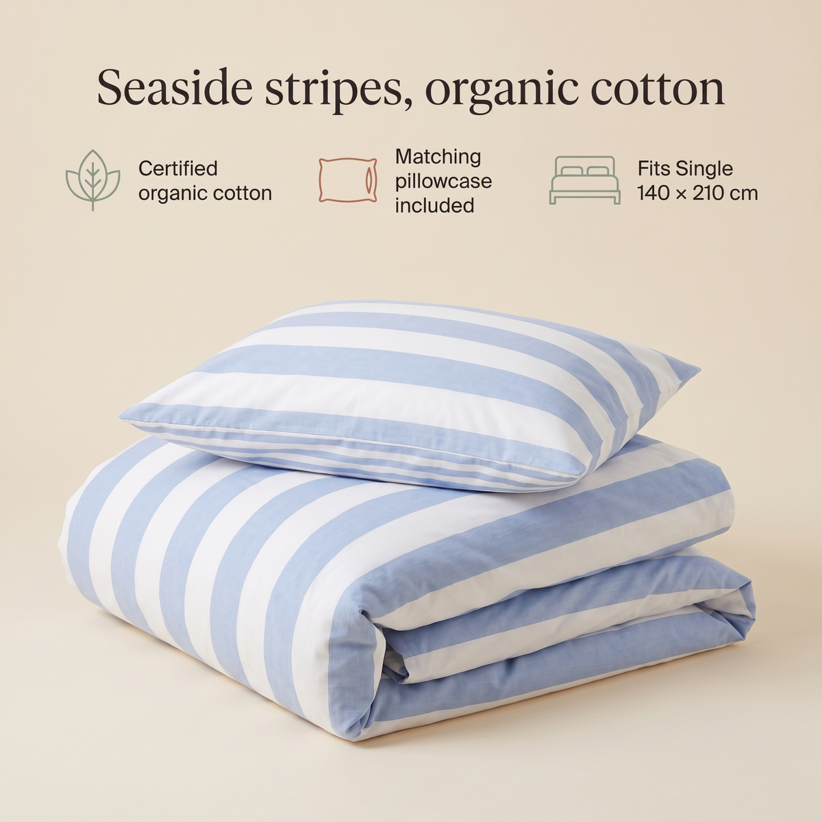 Kids Stripe Cotton Quilt Cover for Single Beds, Seaside Stripe