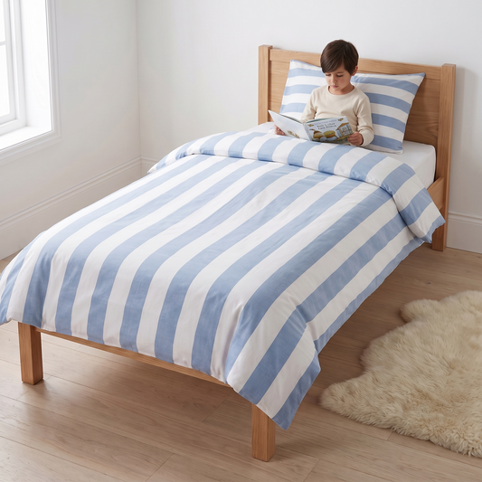 Kids Stripe Cotton Quilt Cover for Single Beds, Seaside Stripe
