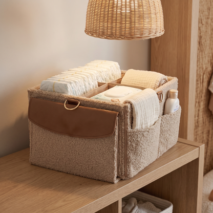 XL Teddy Boucle Nappy Caddy with Removable Dividers, Nude Tan