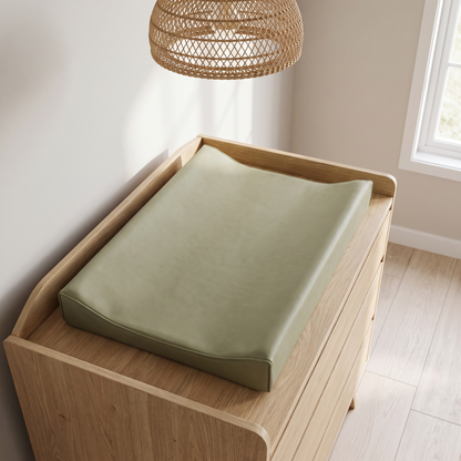 Faux Leather Baby Changing Pad with Raised Sides – Sage, 48 x 70 cm
