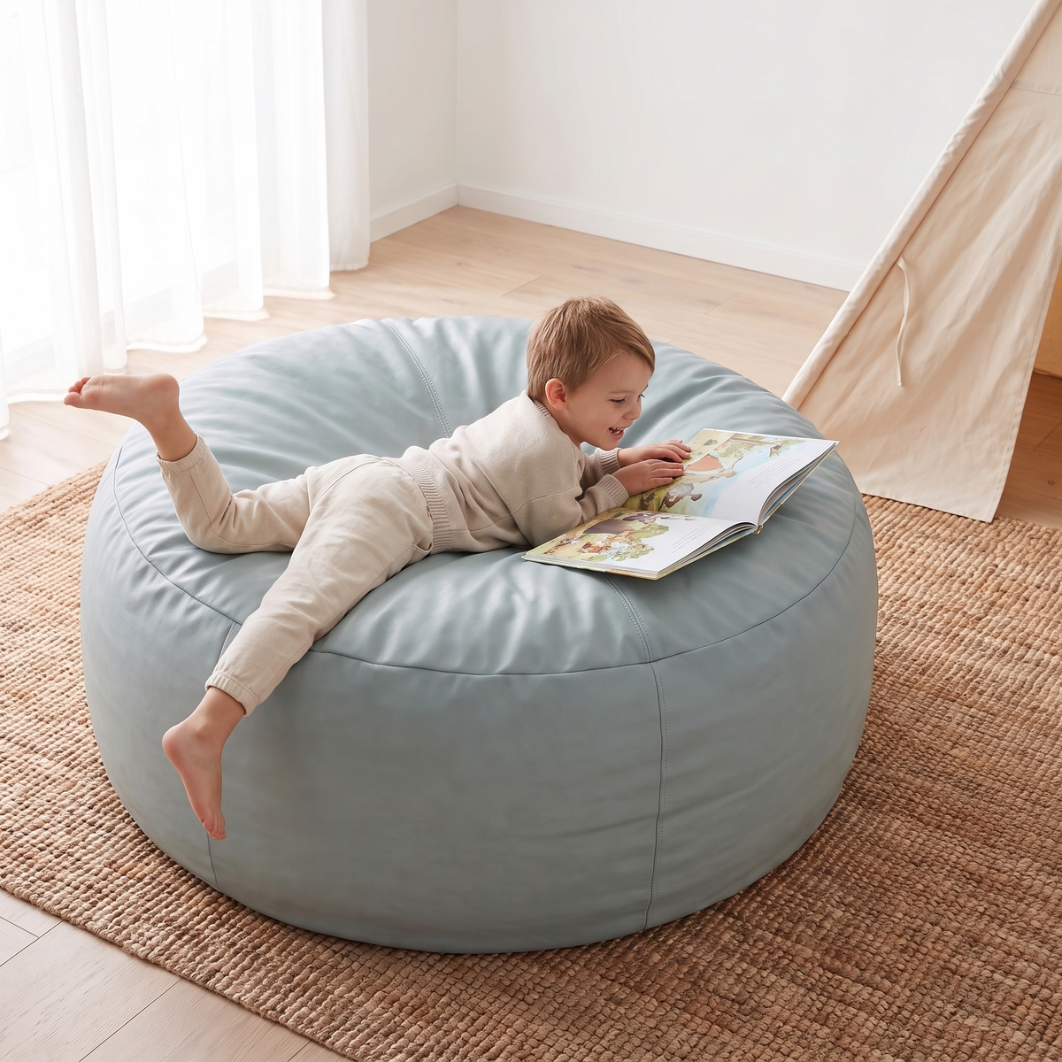 Kids Crash Pad Bean Bag Cover with Inner Insert, Tan Faux Leather