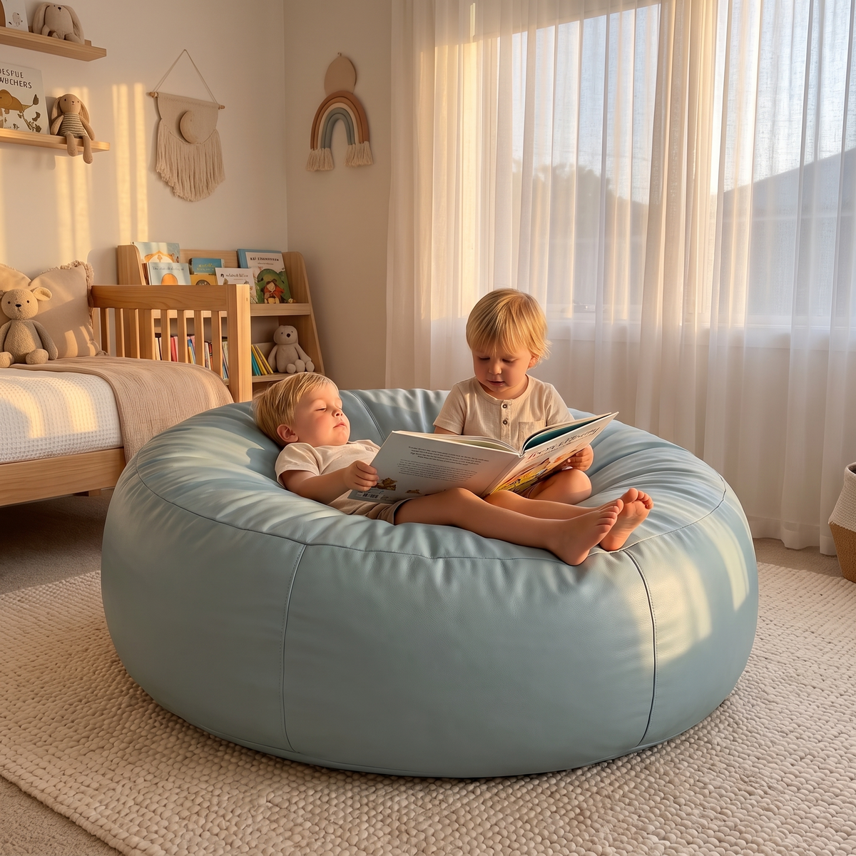 Kids Crash Pad Bean Bag Cover with Inner Insert, Tan Faux Leather