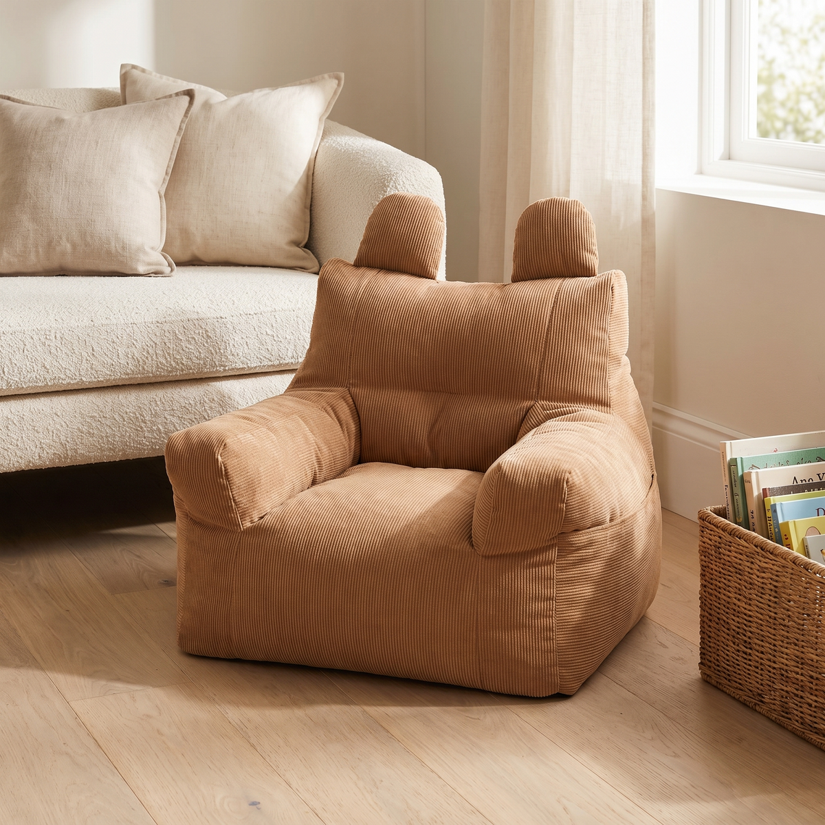 Corduroy Kids Bean Bag Chair Cover with Cotton Insert, Brown