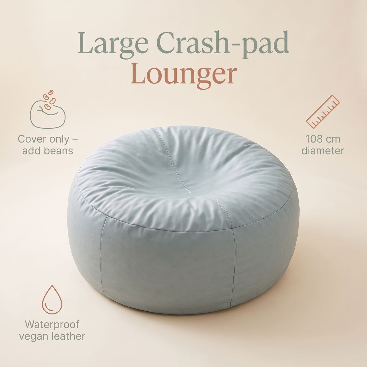 Kids Crash Pad Bean Bag Cover with Inner Insert, Tan Faux Leather