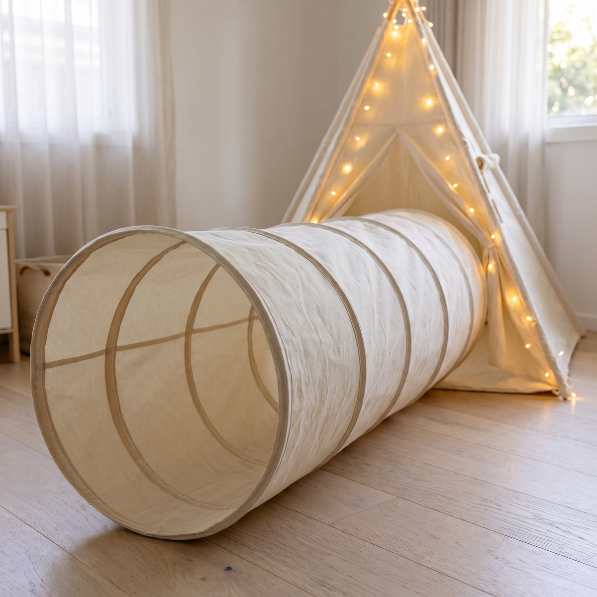 Foldable Cotton Canvas Play Tunnel, Oat