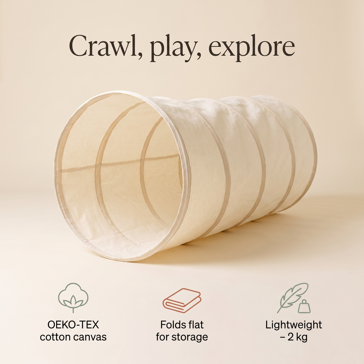 Foldable Cotton Canvas Play Tunnel, Oat