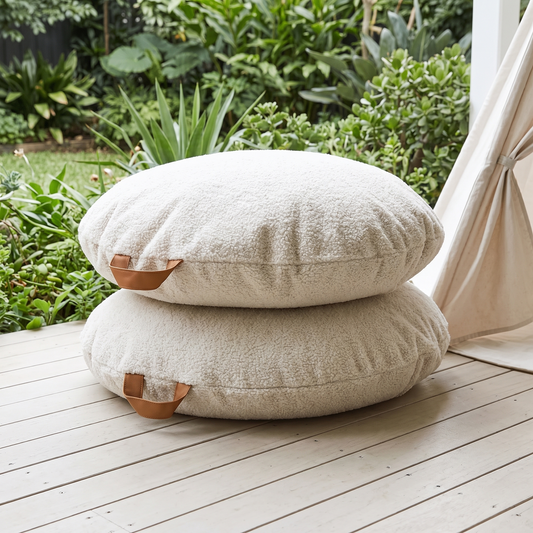 Round Floor Cushions in Teddy Bouclé, Set of 2 – Oat, 70 cm