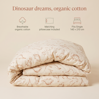 Dinosaur Print Cotton Kids Quilt Cover, Single, 140 x 210 cm