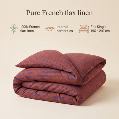 Linen Kids Quilt Cover with Corner Ties, Single – Burnt Sienna, 140 x 210 cm