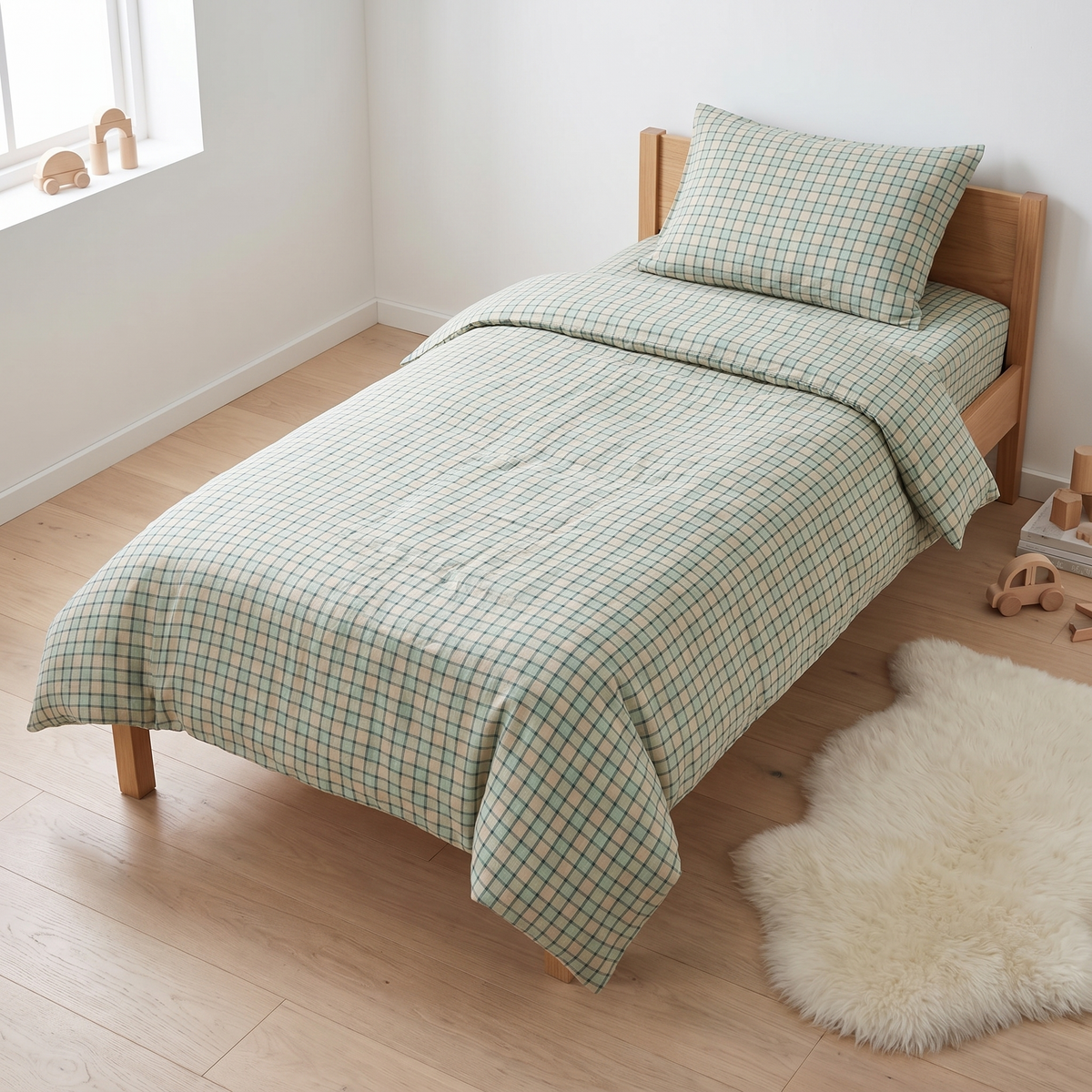 Linen Kids Quilt Cover with Corner Ties, Single – Sage, 140 x 210 cm