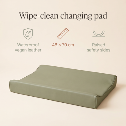 Faux Leather Baby Changing Pad with Raised Sides – Sage, 48 x 70 cm