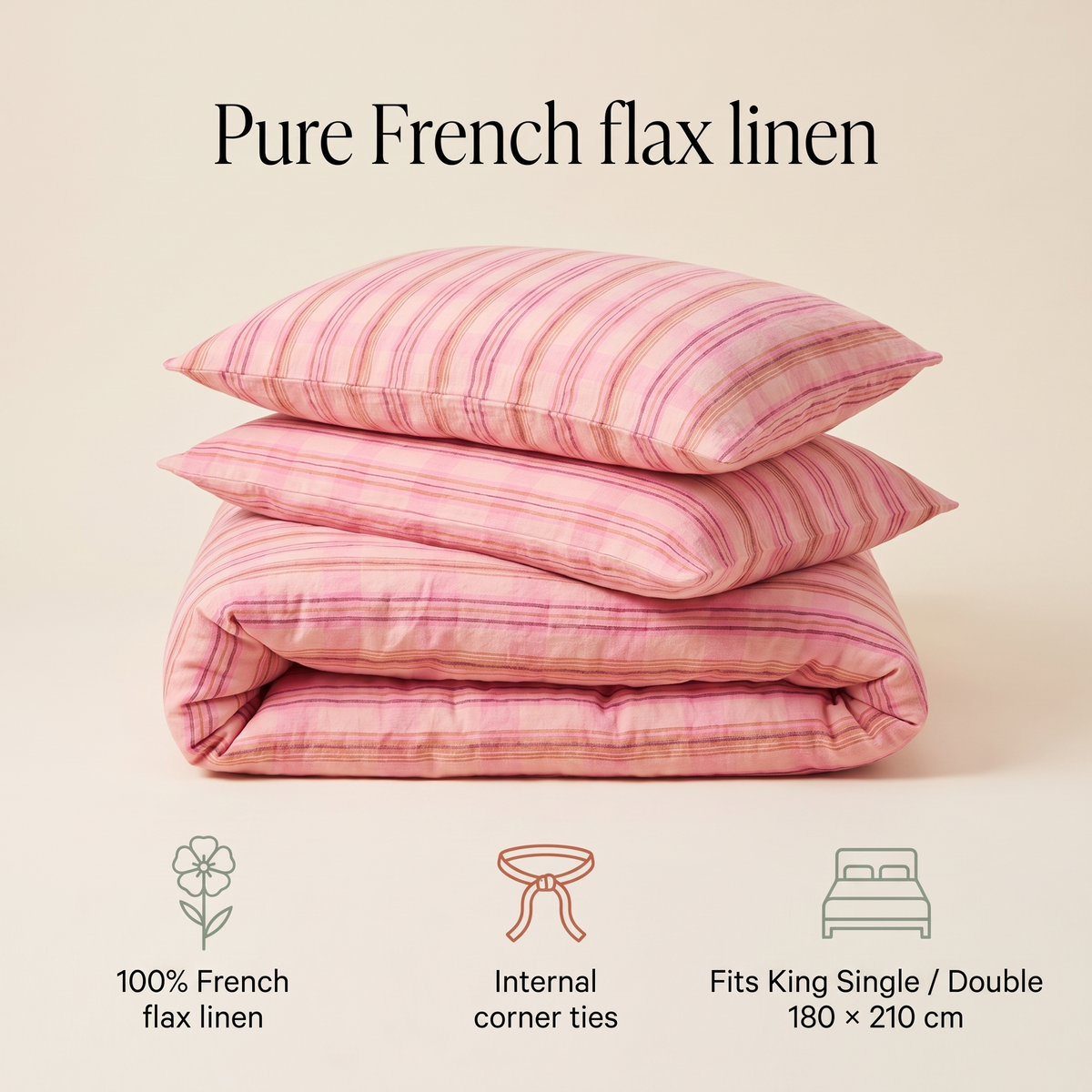 Linen Kids Quilt Cover with Corner Ties, King Single/Double – Oat, 180 x 210 cm