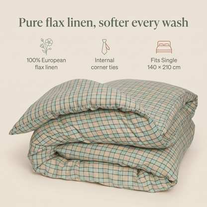 Linen Kids Quilt Cover with Corner Ties, Single – Sage, 140 x 210 cm