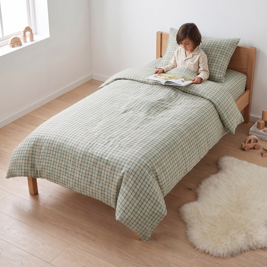 Linen Kids Quilt Cover with Corner Ties, Single – Sage, 140 x 210 cm