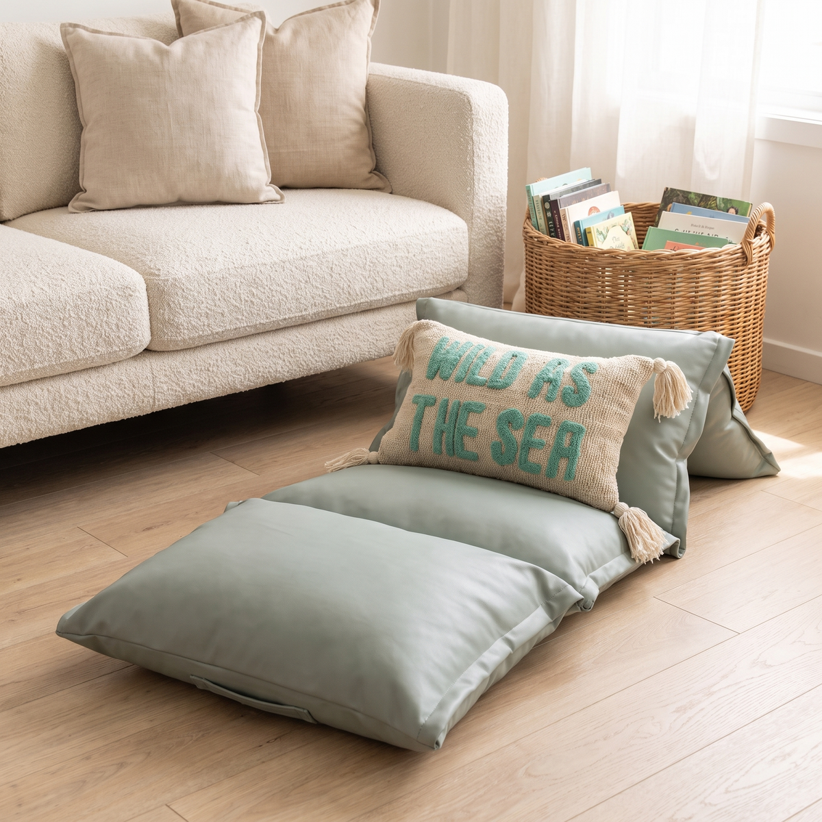 Pillow Mat Floor Lounger Cover for Four Standard Pillows, Duck Egg