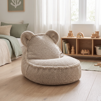 Bear Ear Kids Bean Bag Chair Cover with Inner Liner, Biscuit