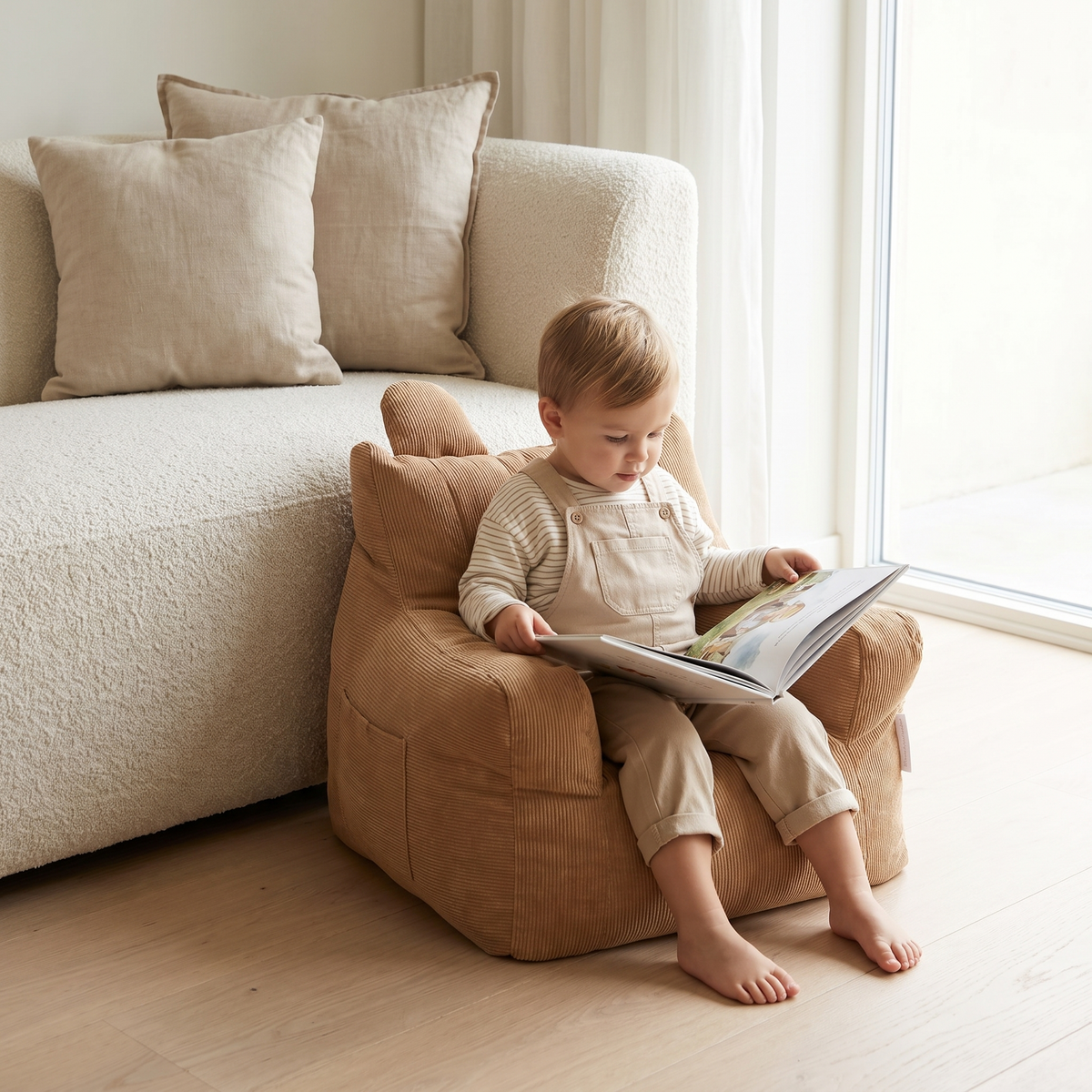 Corduroy Kids Bean Bag Chair Cover with Cotton Insert, Brown