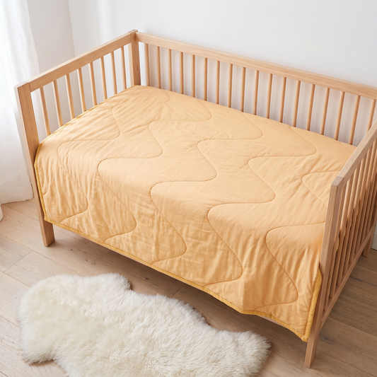 Quilted Bamboo Cotton Cot Bedspread, Butter Yellow