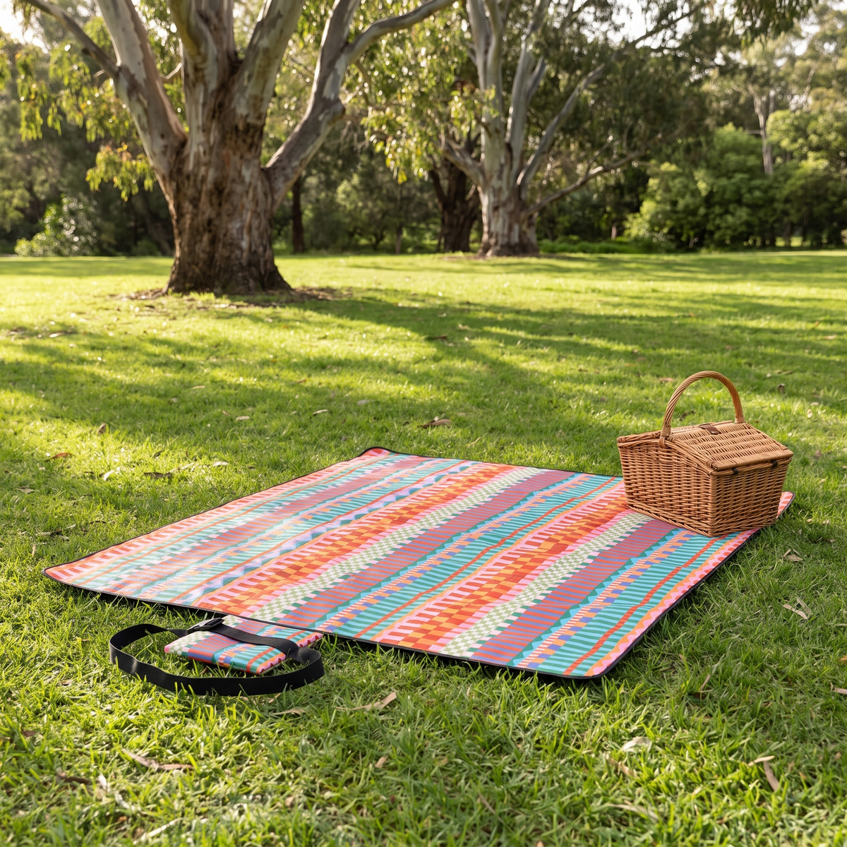 Roll-Up Picnic Rug with Foam Lining, Terracotta Stripe