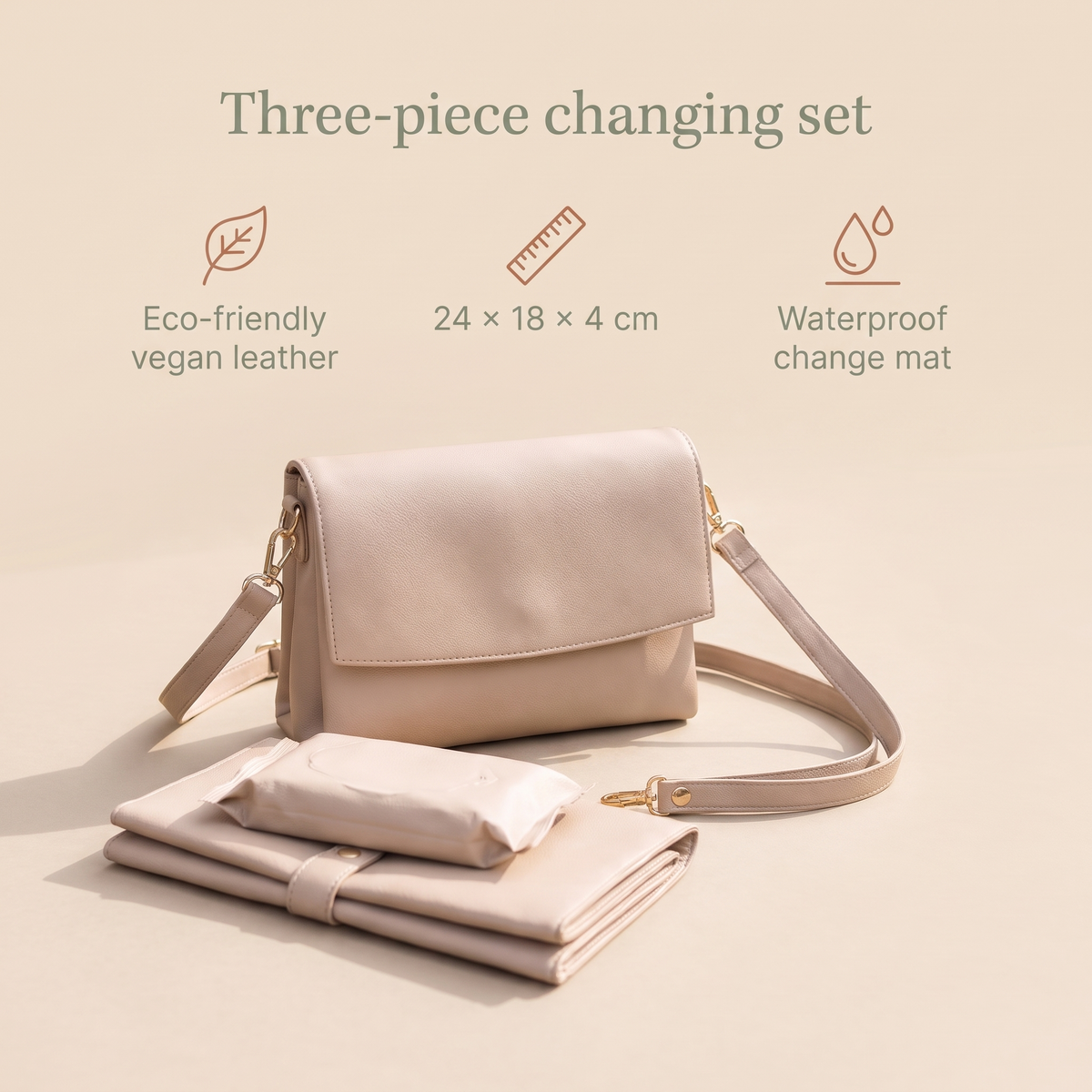 3-Piece Changing Set with Clutch, Change Mat and Wipe Packet – Oat