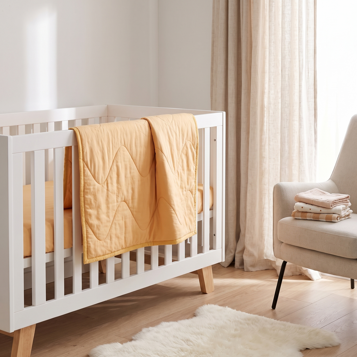 Quilted Bamboo Cotton Cot Bedspread, Butter Yellow