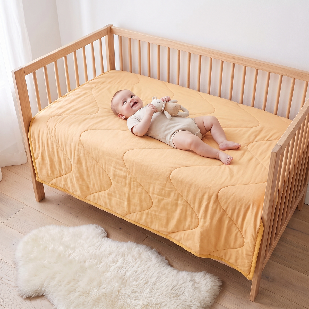 Quilted Bamboo Cotton Cot Bedspread, Butter Yellow