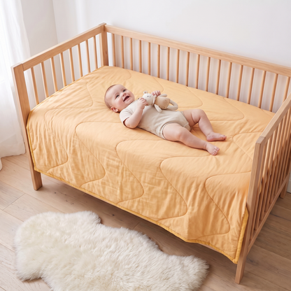 Quilted Bamboo Cotton Cot Bedspread, Butter Yellow