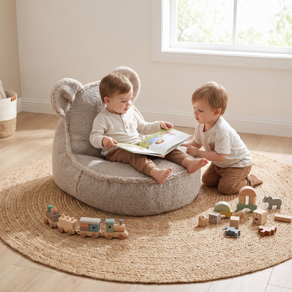Bear Ear Kids Bean Bag Chair Cover with Inner Liner, Biscuit