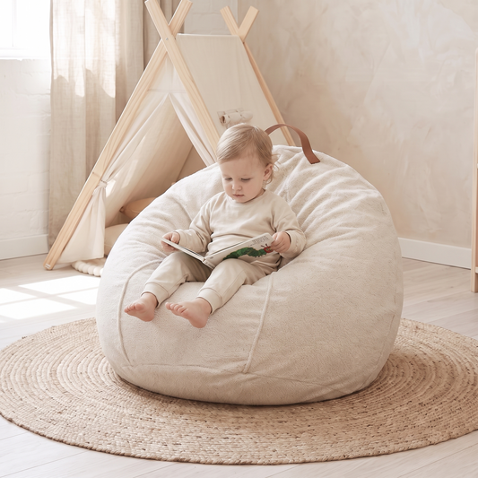 Teddy Boucle Kids Bean Bag Chair Cover with Carry Handle, Oat