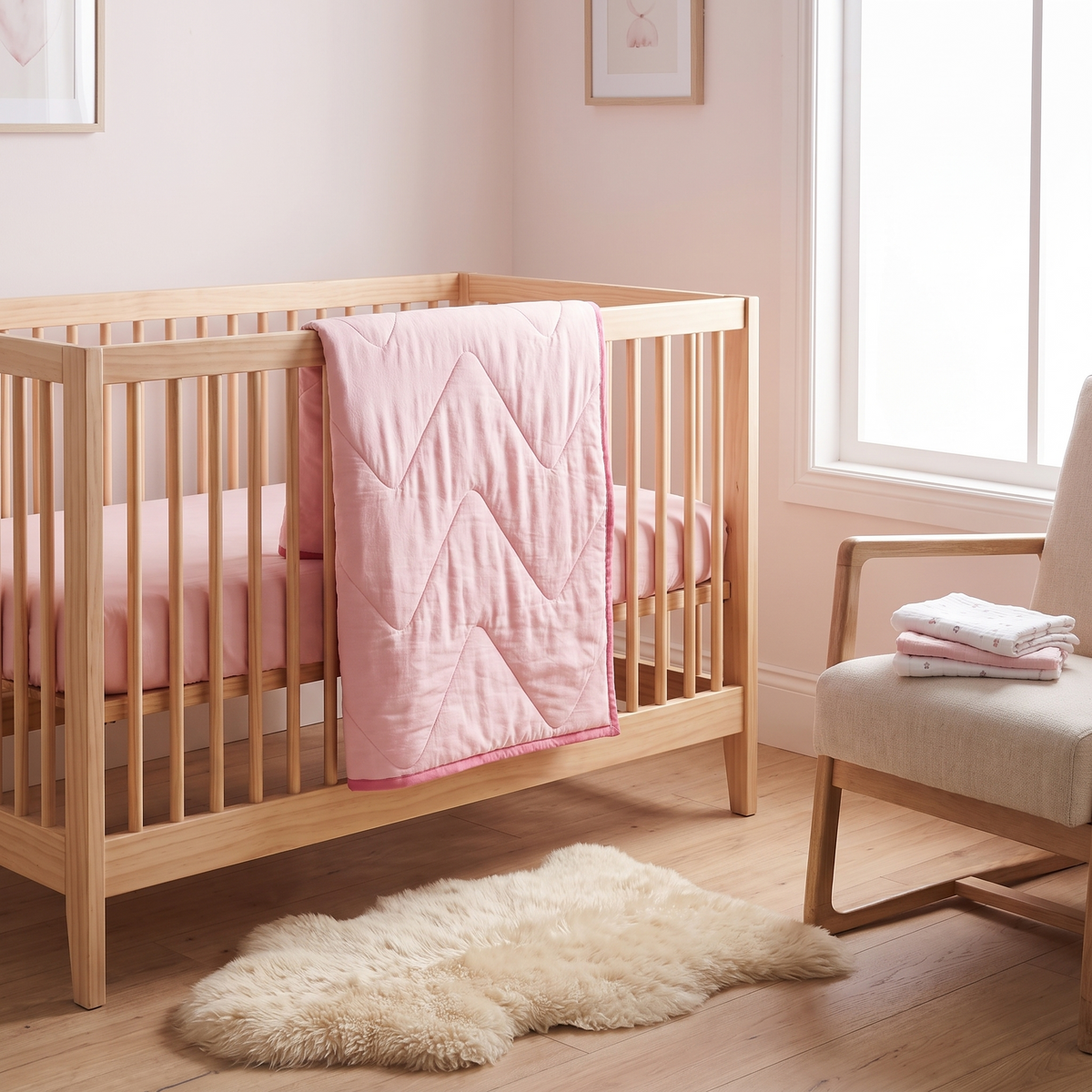 Quilted Bamboo Cotton Cot Bedspread, Blush