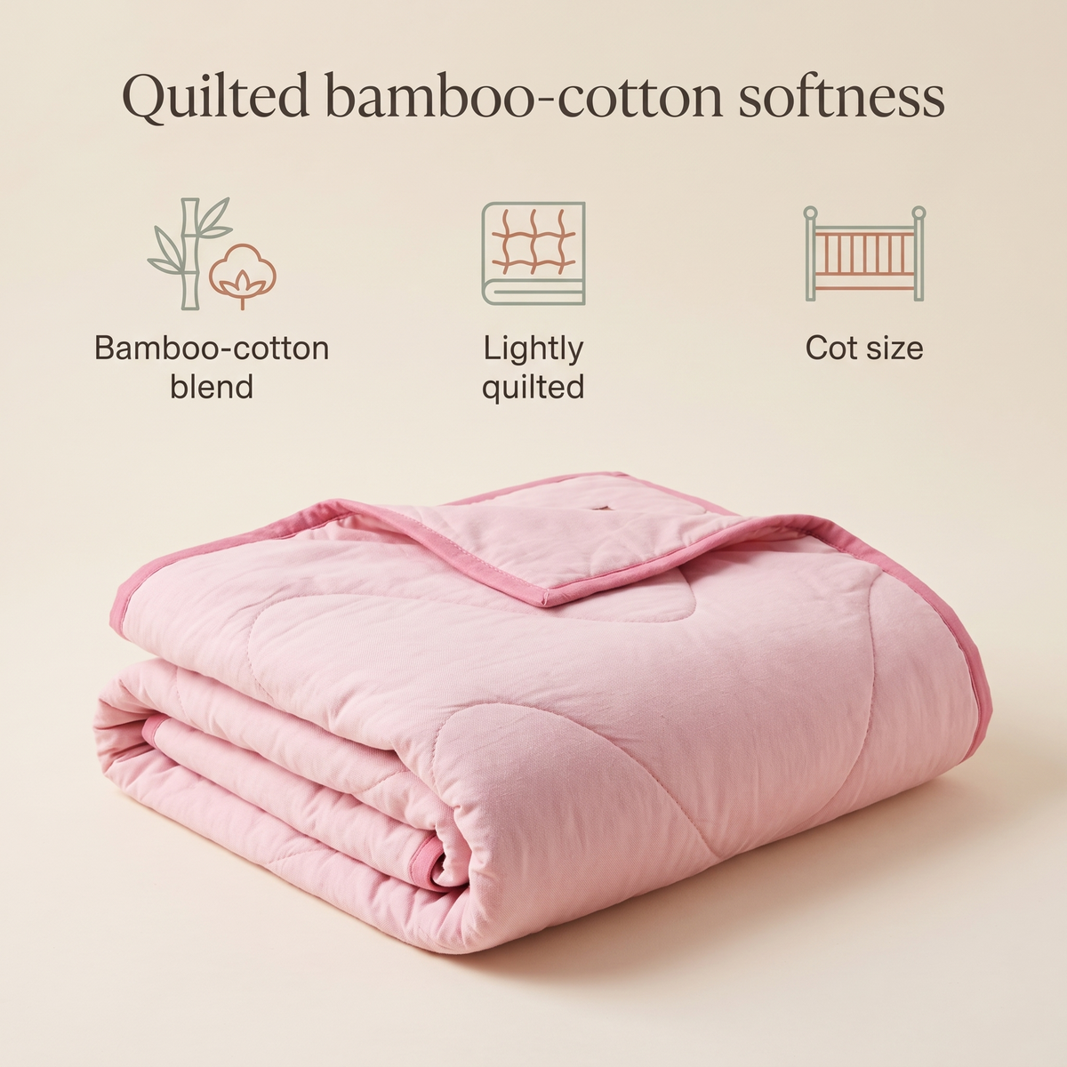 Quilted Bamboo Cotton Cot Bedspread, Blush