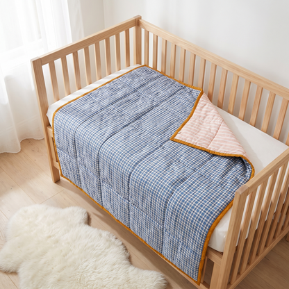 Reversible Linen Cot Quilt, Terracotta and Oat – 100 x 120 cm